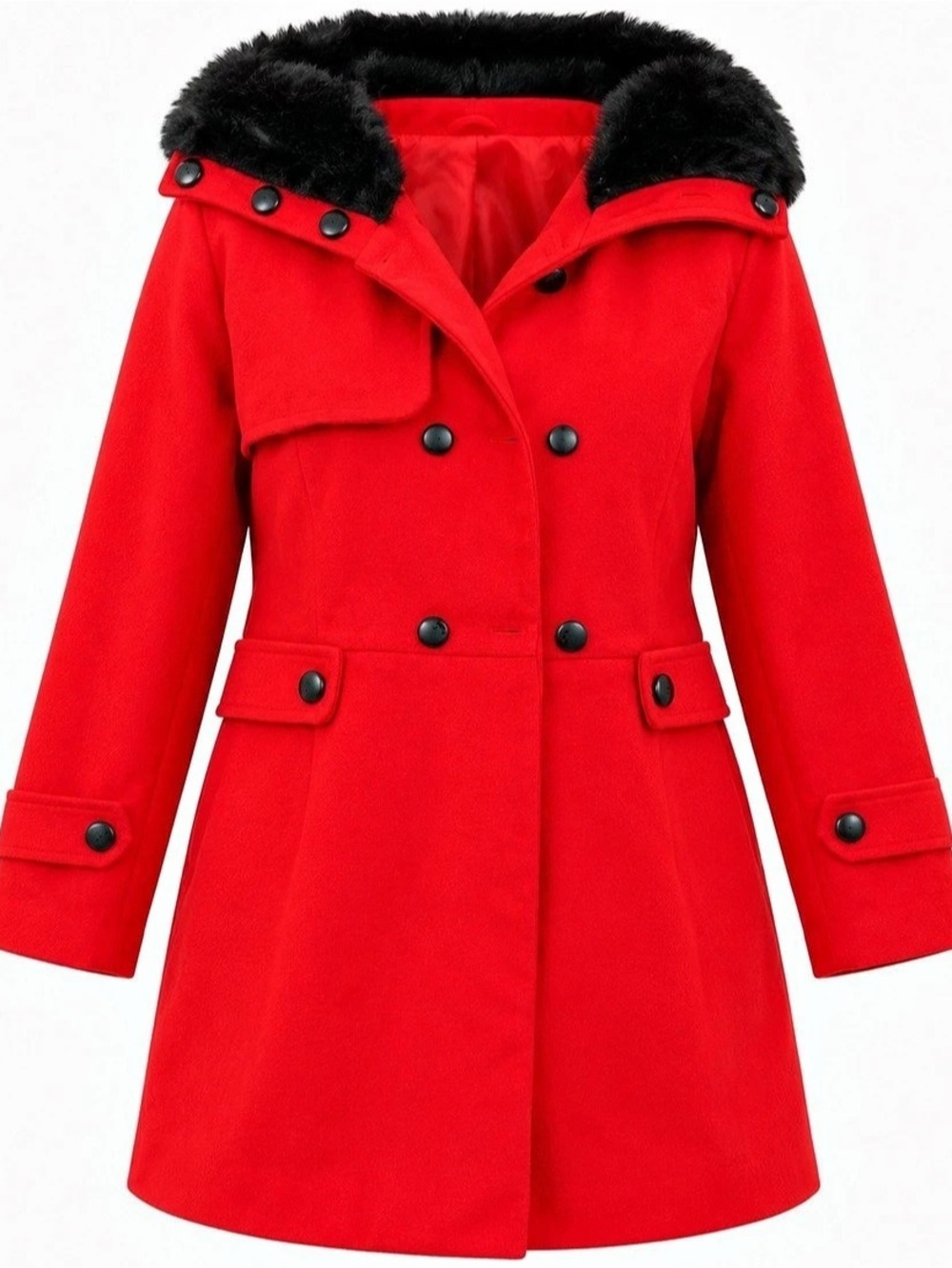 Red Hooded Pea Coat